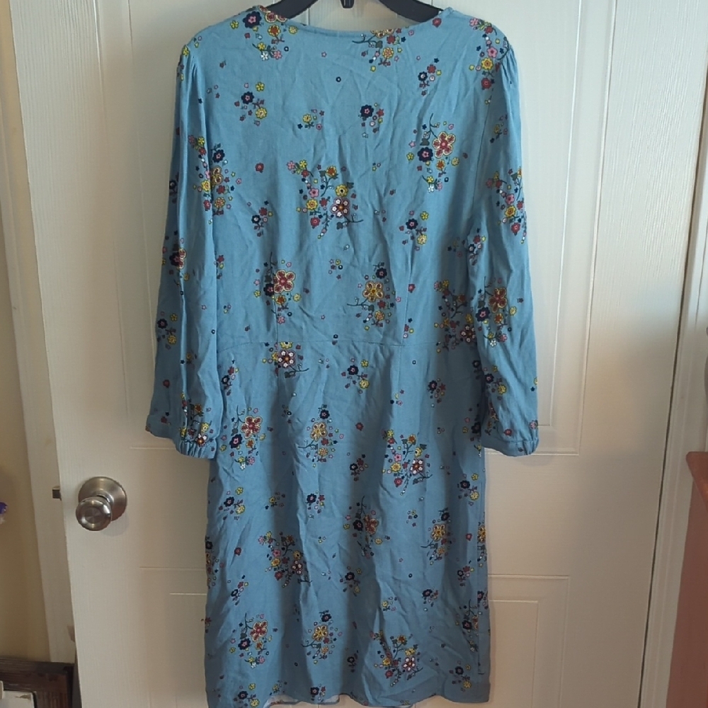 Boden Blue Pleated Midi Sundress with Cuffed Sleeves - Picture 4 of 4